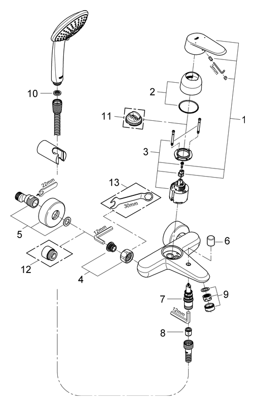 Grohe Eurodisc C Einhand-Wannenbatterie chrom Wandmontage Brausegarnitur 33395002