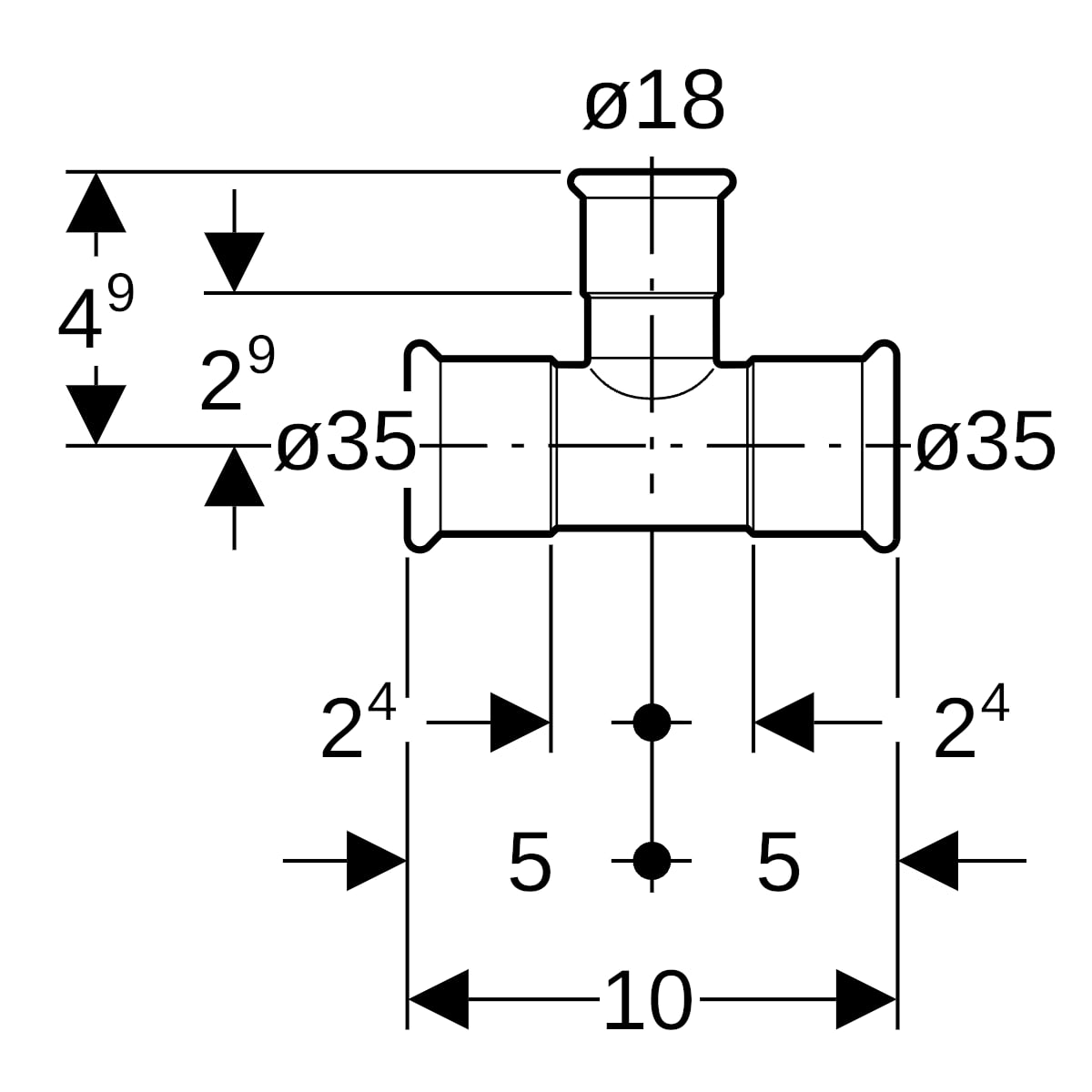 Geberit Mapress Edelstahl T-Stück reduziert (LABS-frei) d35-18-35 81213