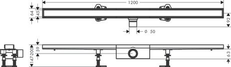 Hansgrohe Komplettset RainDrain Compact 1200mm befliesbar für Standardinstallation gebürstet edelstahl 56185000
