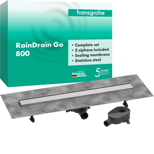 Hansgrohe Komplettset DR RainDrain Go 800 rückseitig befliesbar für Standard-/flache Installation, gebürstet edelstahl 56273800