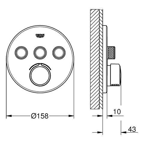 Grohe Unterputzmischer SmartControl chrom rund Fertigmontage-Set 3 Absperrventile 29146000