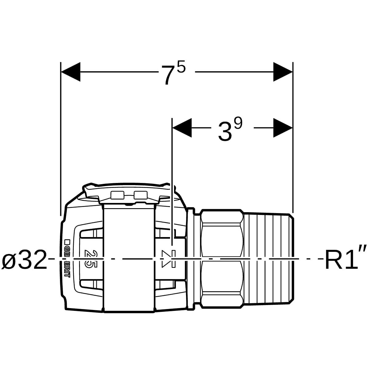 Geberit FlowFit Übergang mit Aussengewinde Edelstahl d32-R1 619.702.00.1