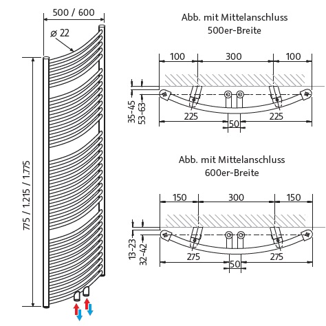 HSK Badheizkörper Line Round H: 1775 L: 500 mm, Sonderlackierung 825178-96-M