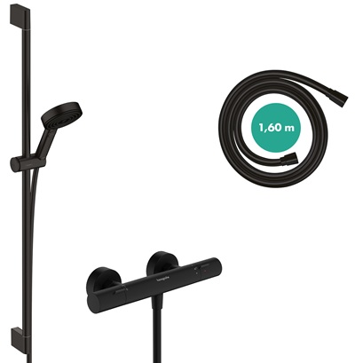 Hansgrohe Brausesystem Pulsify Select S 105 3 jet Eco Relaxation Ecostat Fine Brausestange 900mm schwarzmatt 24261670