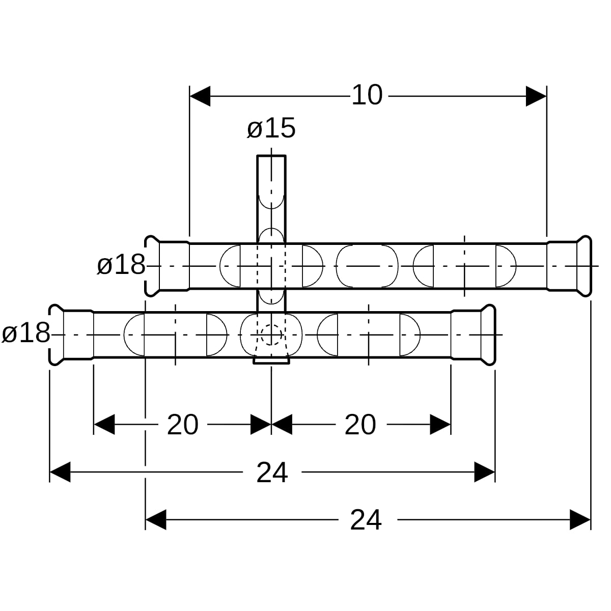 Geberit Mapress C-Stahl Anschluss-T-Stück-Set für Rücklauf d18-15 23603