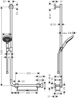 Hansgrohe brauseset Raindance Select S 120 3jet Unica Comfort Brausestange 1100mm Links chrom 26324000