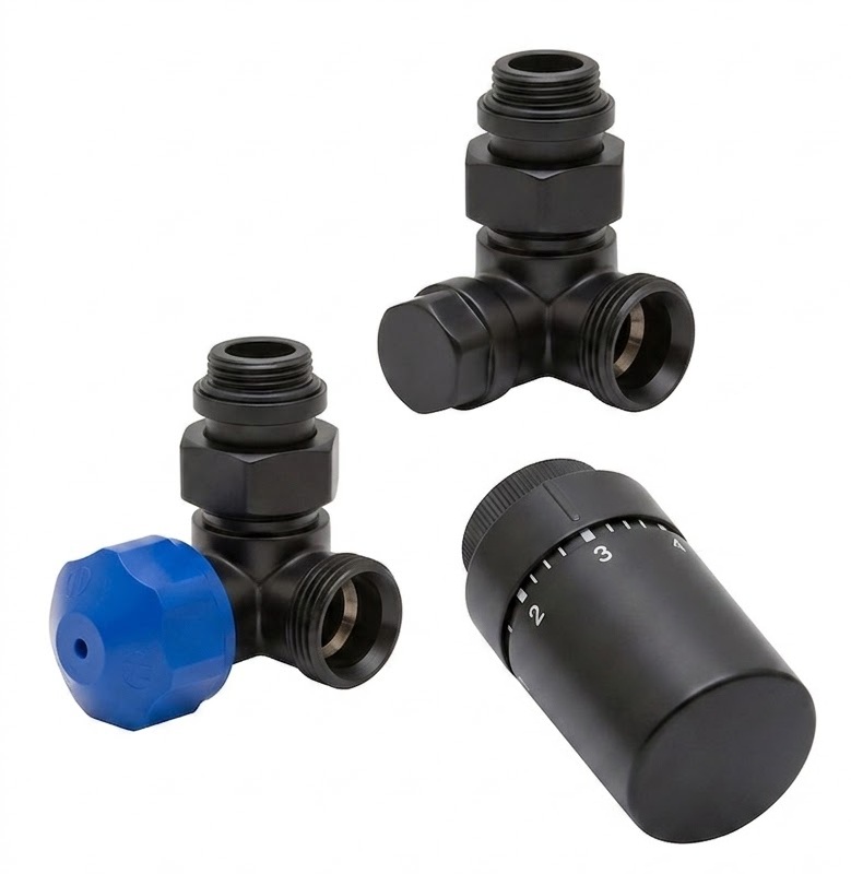 HSK Seitenanschluss Wand Ventil-Set Winkel-Eck links, schwarz matt 890834-68