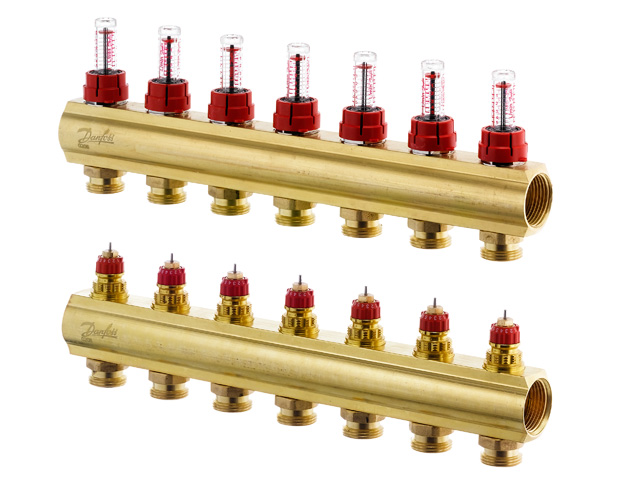 Danfoss Fussbodenheizungs-Verteiler FHF-7F, 7 Kreise, mit Durchflussanzeige 088U0527