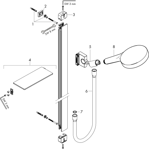 Hansgrohe Rainfinity Brauseset 130 3jet EcoSmart mit Brausestange 1500mm und Ablagen, Chrom 27674000