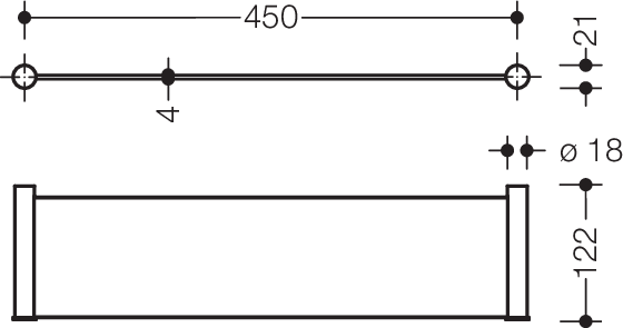 HEWI Ablage System 162, Edelstahl, mit seitlichen Halteelementen und Ablagefläche Glas 62.03.1005XA