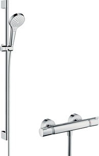 Hansgrohe Brausesystem Aufputz Croma Select S Vario mit Ecostat Comfort Thermostat und Brausestange 900mm, Weiß/Chrom 27014400