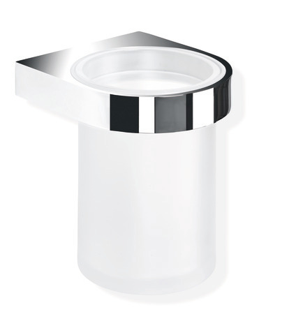 HEWI Glasbecher mit Halter System 800, Metall, verchromt, Becher Kristallglas 800.04.11045