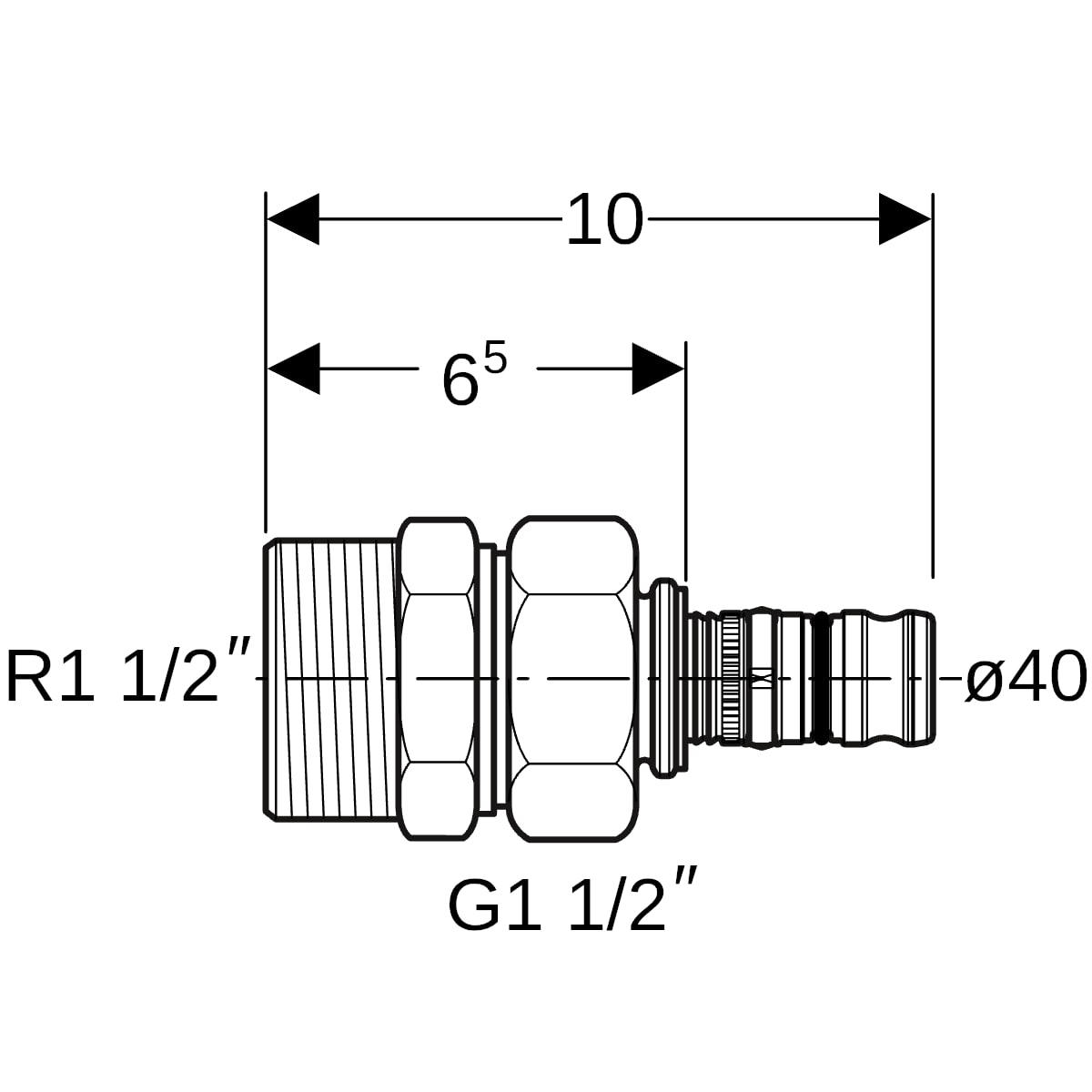 Geberit Mepla Übergangsverschraubung mit AG Rotguss d40-R1 1/2 605.591.00.5