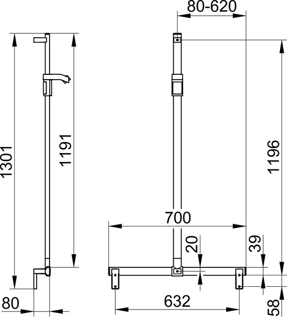 Keuco Duschhandlauf AXESS Brausestange 700/1301mm silber-eloxiert 35014177013