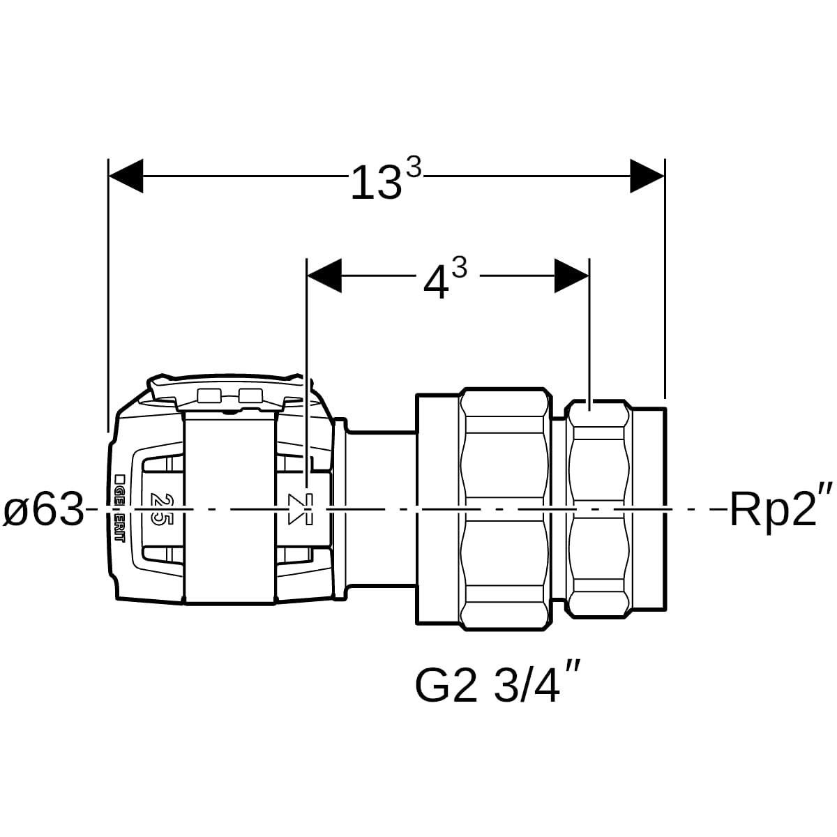 Geberit FlowFit Übergangsverschraubung mit IG SiBr d63-R2 620.606.00.1