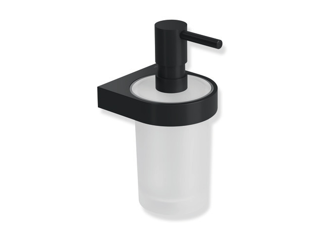HEWI Seifen-oder Desinfektionsmittelspender mit Halter Metall, Seifenspender Kristallglas, schwarz tiefmatt 800.06.11065 DC