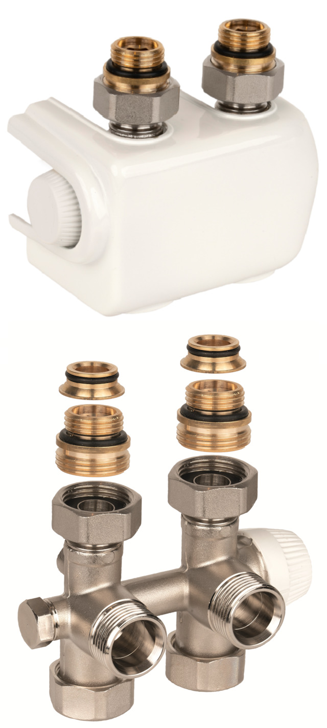 Resideo Einrohr-Anschlussarmatur mit Heizkörperventil Therafix Universal, 3/4'', weiß V2464EDWUY015