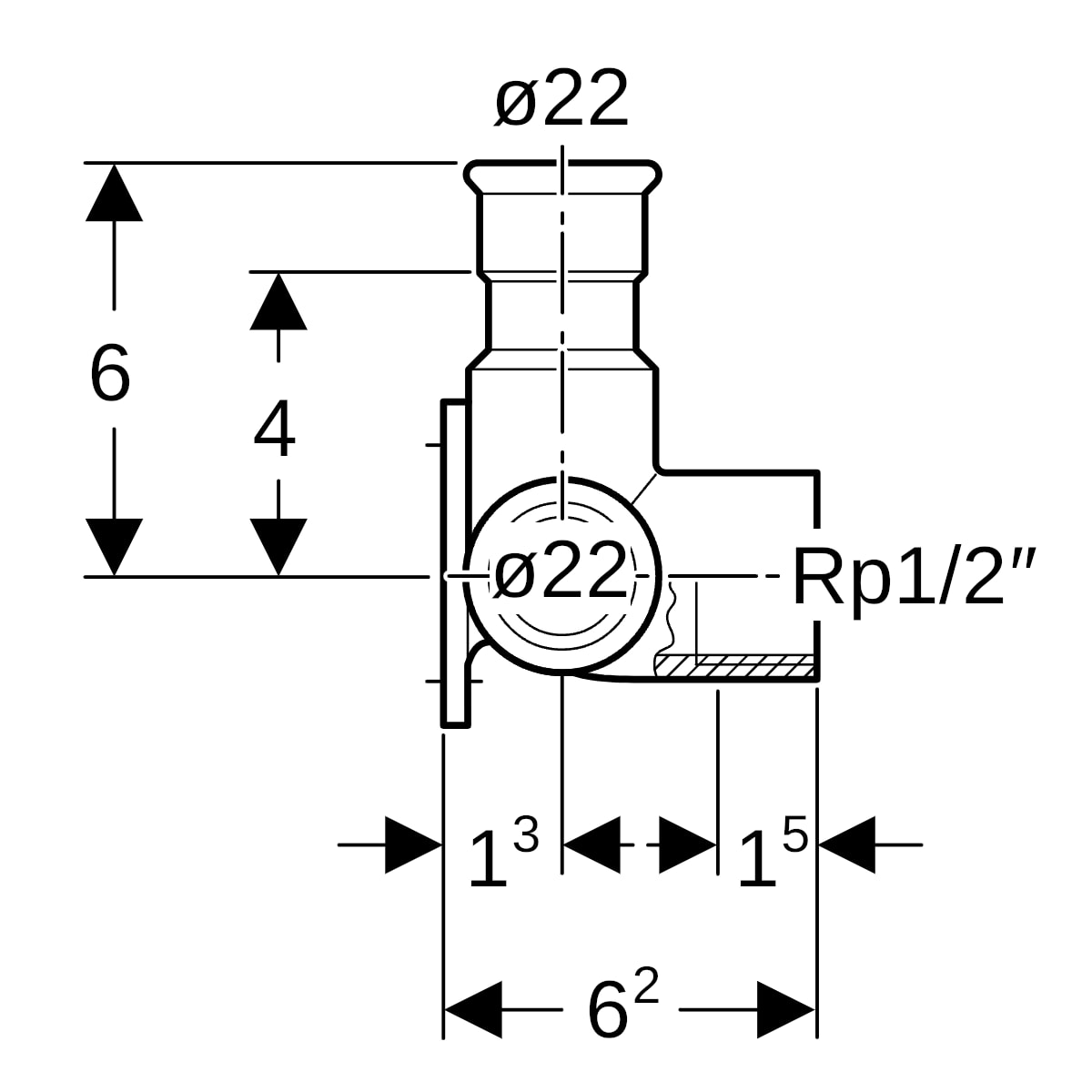 Geberit Mapress Edelstahl Eckanschlusswinkel 90 Grad d22-Rp1/2, L:6,2cm 33520