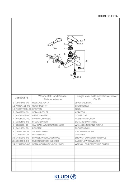 Kludi OBJEKTA Wannen-Einhandmischer DN15 eigensicher chrom 326530575