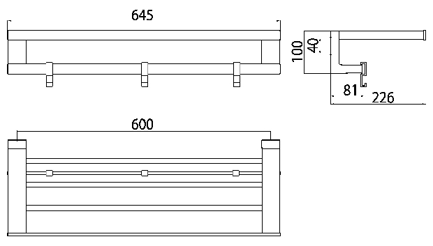 Emco Badetuchablage Loft mit 3 Haken 600mm chrom 056800160