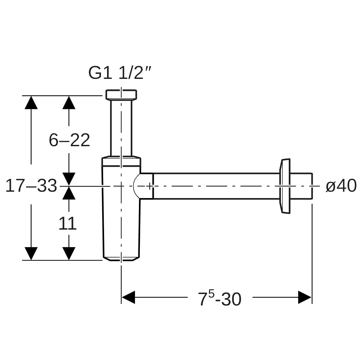 Geberit Tauchrohrgeruchsverschluss für Waschbecken Abgang horizontal, d40, G1 1/2, weiß-alpin 151.026.11.1