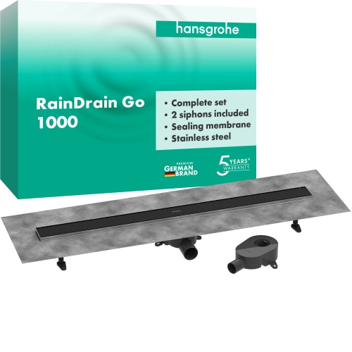 Hansgrohe Komplettset DR RainDrain Go 1000 rückseitig befliesbar für Standard-/flache Installation, schwarzmatt 56275670