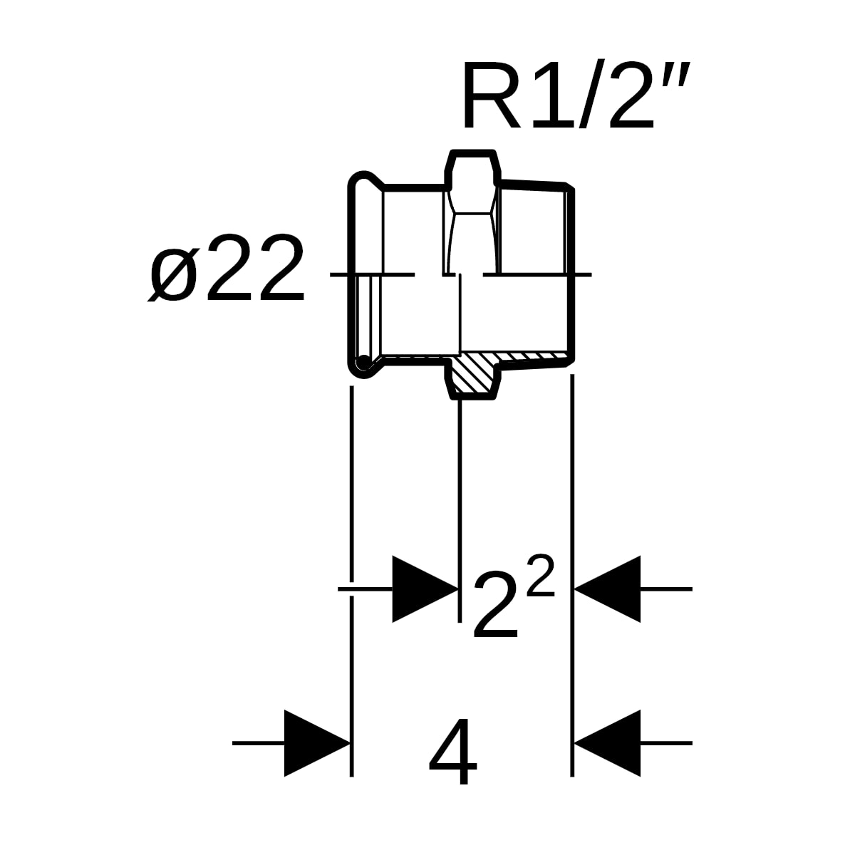 Geberit Mapress C-Stahl Übergang mit AG d22-R1/2 verzinkt 21715