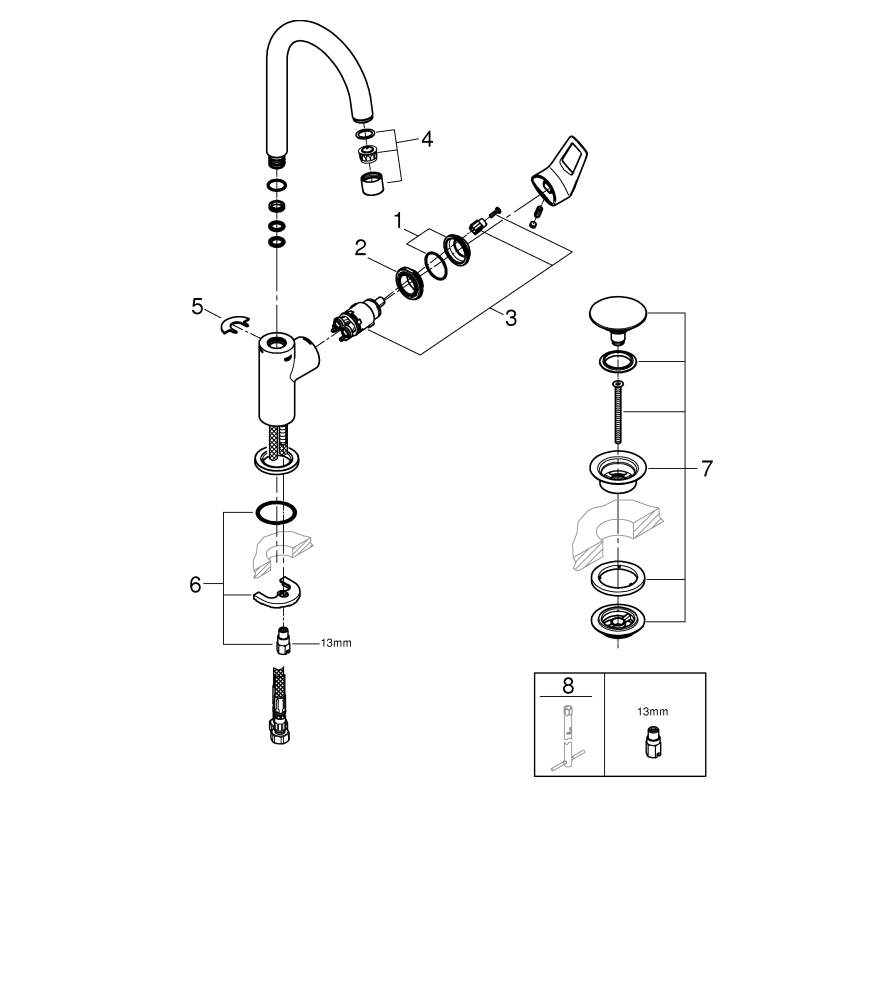 Grohe Einhand-Waschtisch-Batterie BauLoop L-Size chrom Push-Open Ablaufgarnitur 23891001