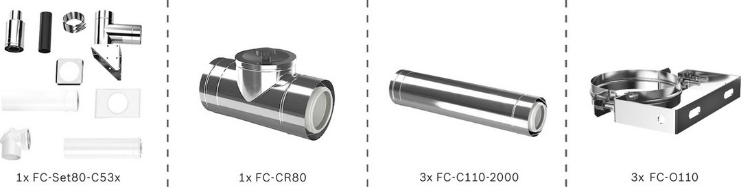Bosch Abgas-Paket Fassade starr, 80/125, 6m, raumluftunabhängig Abgas-Standardpaket BOPA FC50 S 7739619193