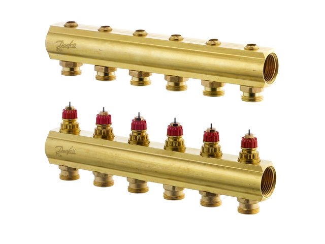 Danfoss Fussbodenheizungs-Verteiler FHF-6, 6 Kreise, ohne Durchflussanzeige 088U0506