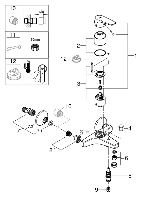 Grohe BauFlow Einhand-Wannenbatterie chrom Wandmontage 23756000