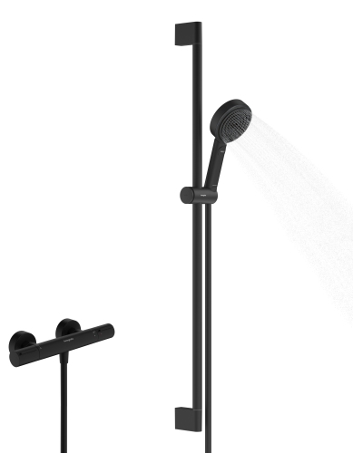 Hansgrohe Brausesystem Pulsify Select S 105 3 jet Eco Relaxation Ecostat Element Brausestange 900mm schwarzmatt 24271670