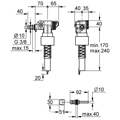 Grohe Füllventil DN10 mit Abdeckung Versatzausgleichstück und Drossel 37092000