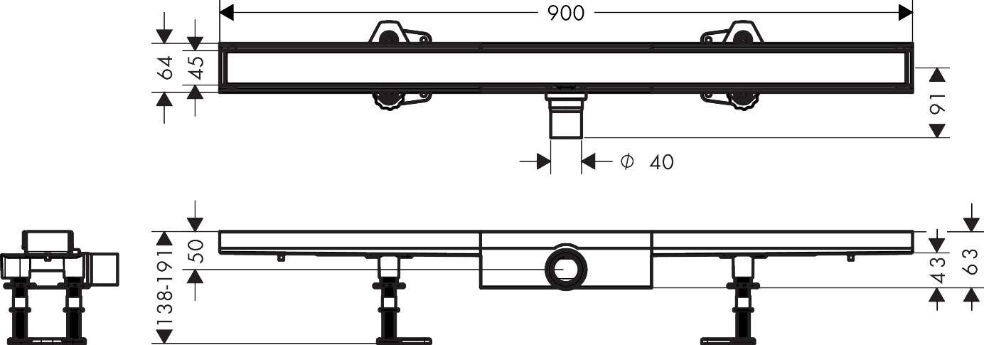 Hansgrohe Komplettset RainDrain Compact 900mm befliesbar für flache Installation 56169000