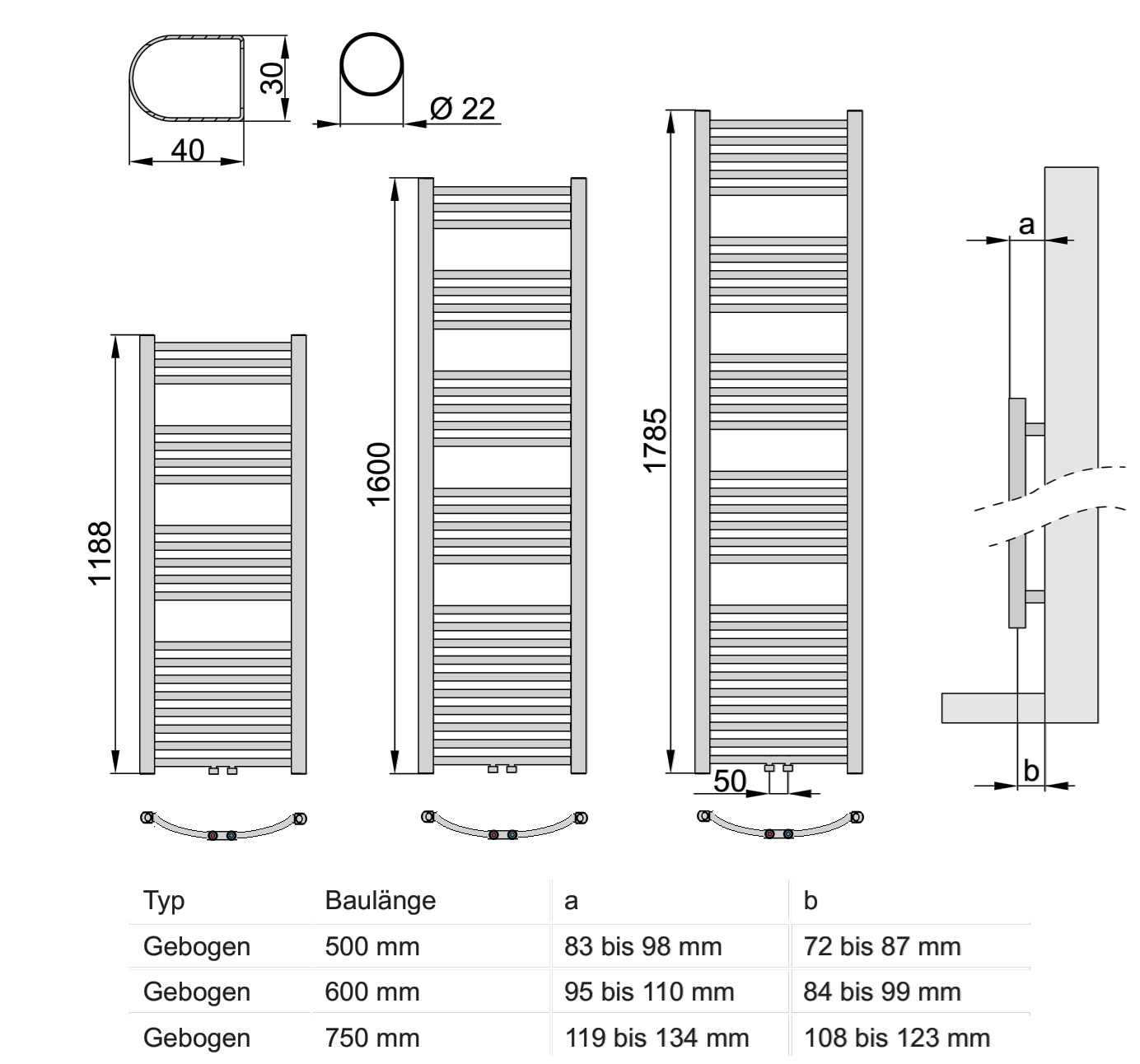 Viessmann Badheizkörper Bolzano gebogen Mittelanschluss H: 178,5 B: 75cm 7532394