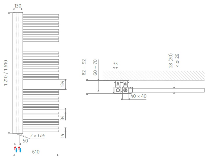 HSK Badheizkörper Softcube Plus H: 1210 L: 610 mm, weiß, Links 8876121L-04