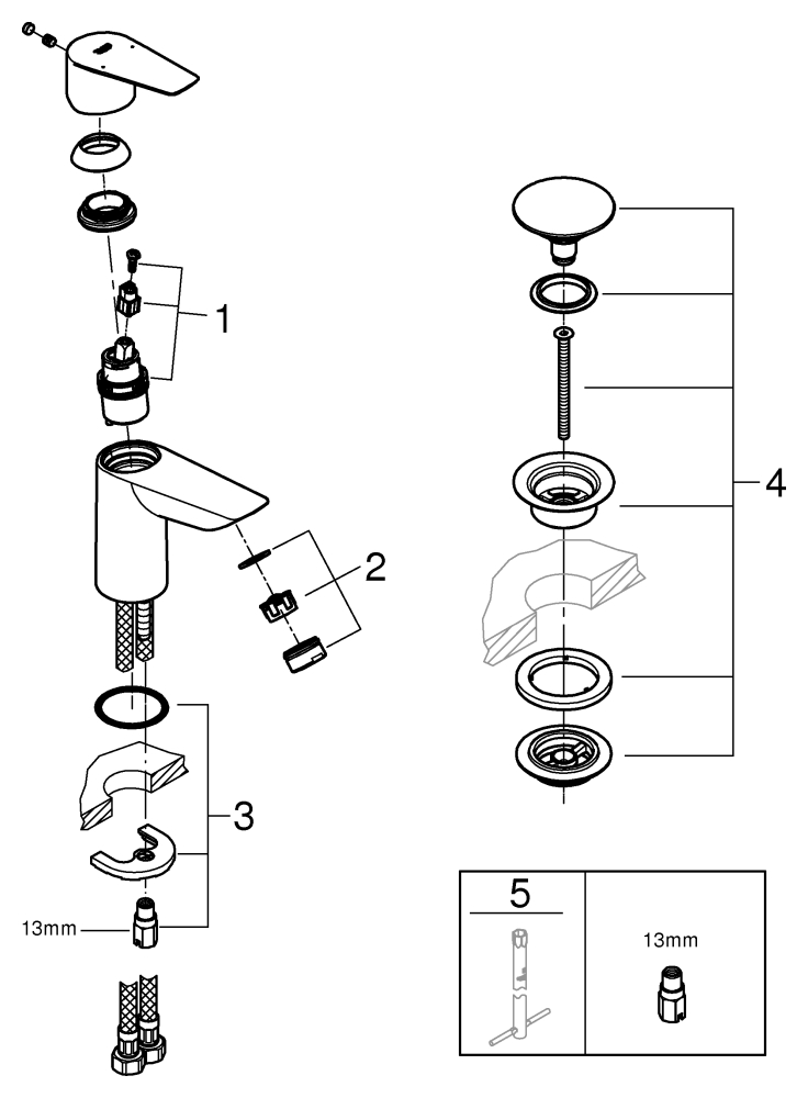 Grohe Einhand-Waschtisch-Batterie BauEdge S-Size chrom Push-Open Ablaufgarnitur 23895001