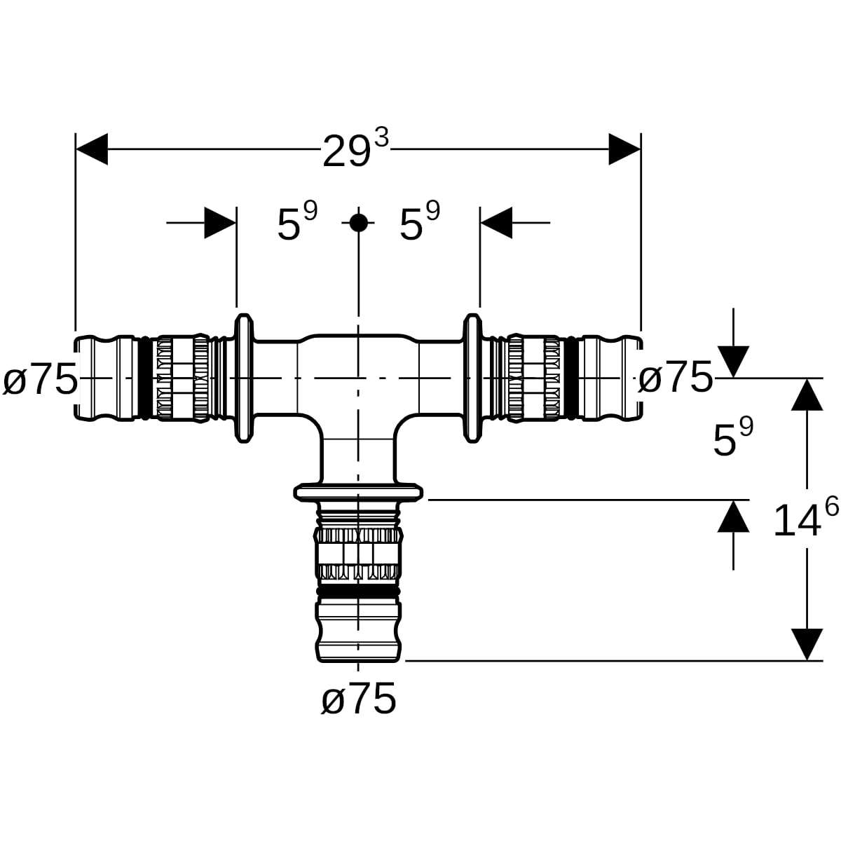 Geberit Mepla T-Stück egal PVDF d75-75-75 628.310.00.5