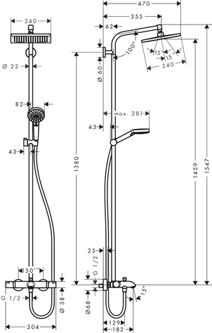 Hansgrohe Showerpipe Crometta E 240 für Wanne chrom mit Thermostat 27298000