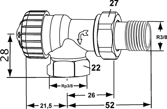 Heimeier Thermostat-Ventilunterteil V-exact II umgekehrte Flußrichtung DN10 Axial 9103-01.000