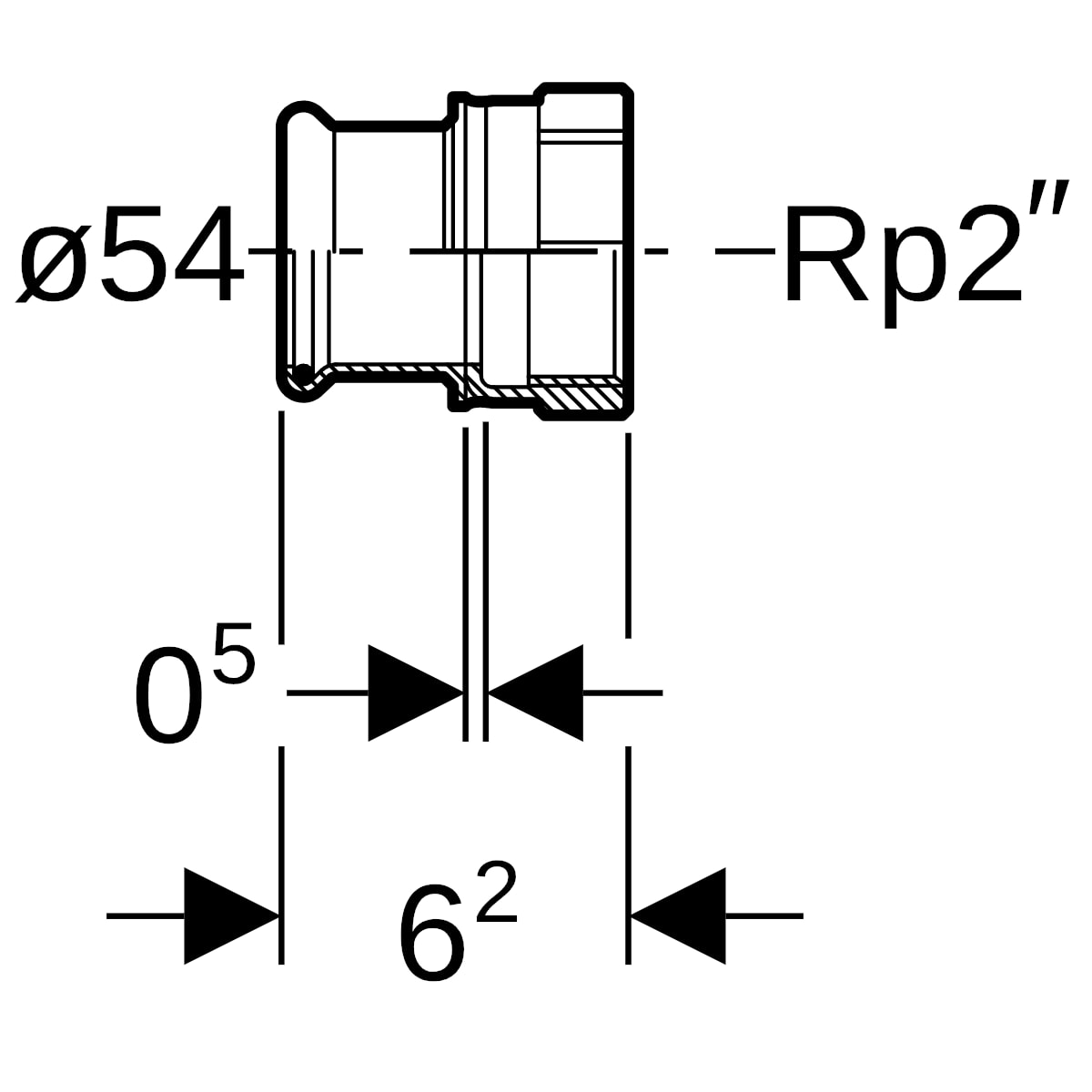 Geberit Mapress C-Stahl Übergang mit IG d54-Rp2 verzinkt 21818
