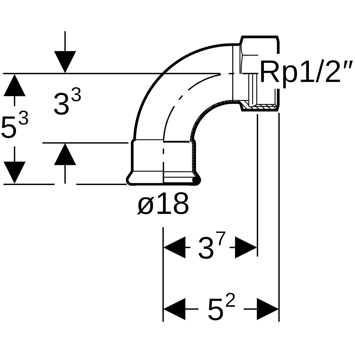 Geberit Mapress C-Stahl Übergangsbogen 90 Grad mit IG d18-Rp1/2 verzinkt 20555