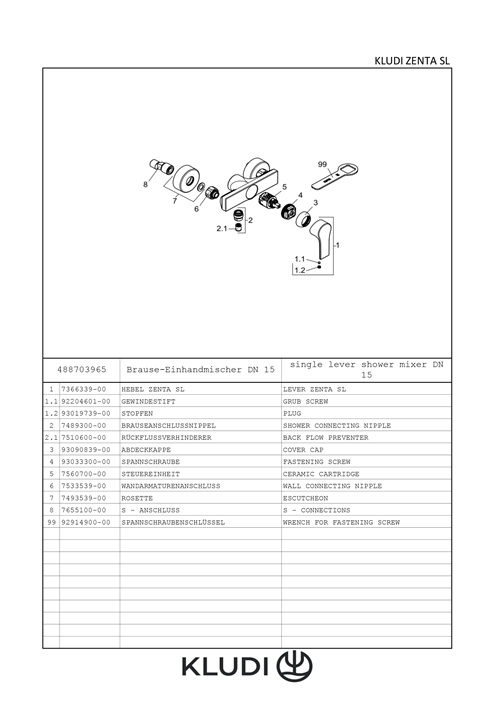 Kludi ZENTA SL Brause-Einhandmischer mattschwarz 488703965