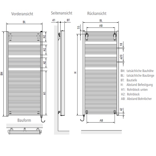 Arbonia Duolino Watt H: 1.796 B: 934mm, max. P: 1500W, weiß, WRS weiß, links DLE2018900113XA