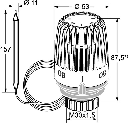Heimeier Thermostat-Kopf K mit Anlege-bzw. Tauchfühler 40-70 Grad C 6602-00.500