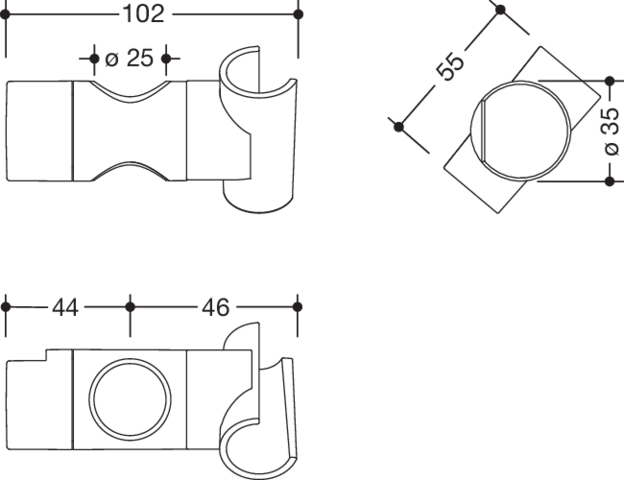HEWI Brausehalter für Brausehalterstangen System 900 mit D: 25mm, Kunststoff, verchromt 70899