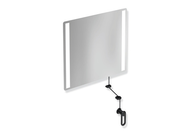 HEWI LED-Kippspiegel basic Serie 801, Verbundspiegel, Halteelemente / Kurbel, mit LED-Beleuchtung, tiefschwarz 801.01.400 90