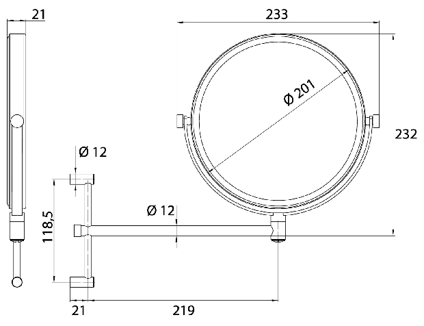Emco Kosmetikspiegel Pure 3-/1-fach, 1-armig rund D=200mm, höhenverstellbar 109400111
