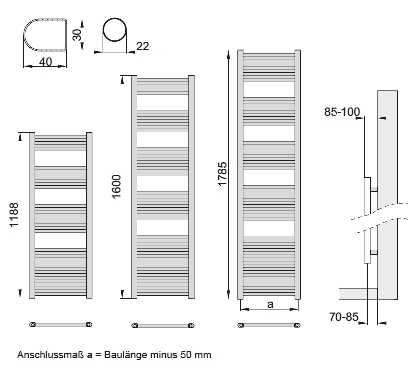 Viessmann Badheizkörper Bolzano gerade H: 178,5 B: 75cm 7532378