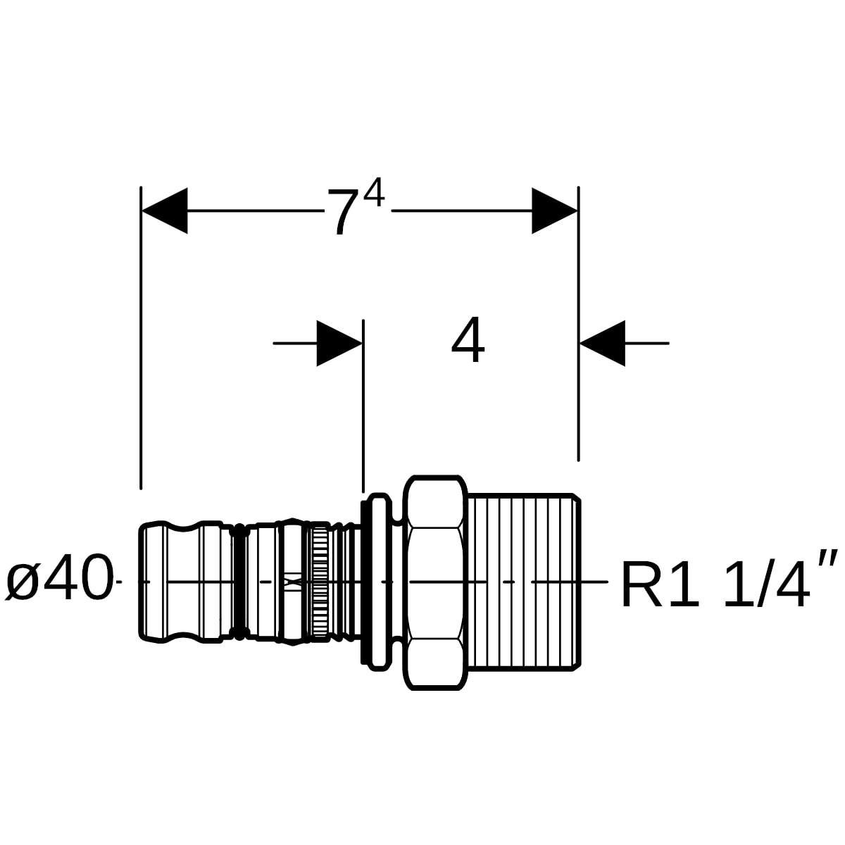 Geberit Mepla Übergang mit AG Rotguss d40-R1 1/4 605.538.00.5